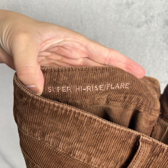 American Eagle Super Hi-Rise Flare Brown Corduroy Pants 0 Bohemian Y2K Retro 90s - Picture 4 of 8
